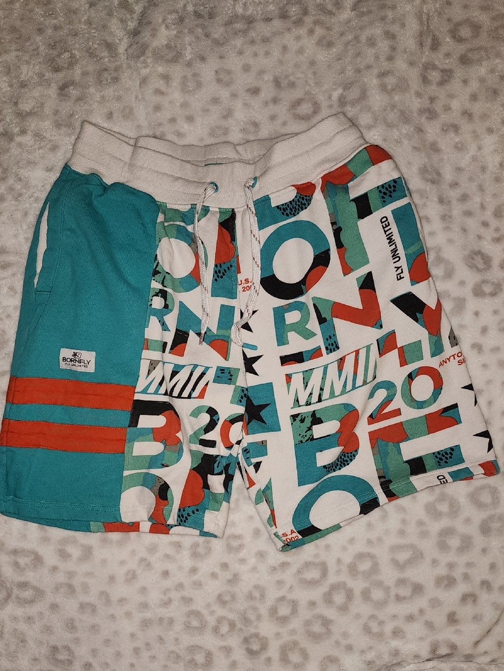 BORN FLY Teal & White Graphic Men's Shorts